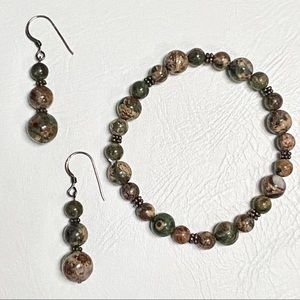 JASPER and Sterling Silver Earrings and Stretch Bracelet Set